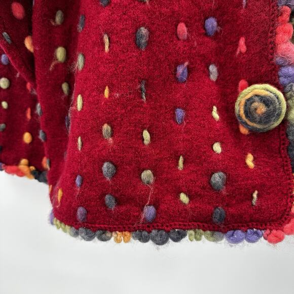 Design Options Cardigan Sweater Womens Large Red Multicolor Art Button Wool - Picture 4 of 15